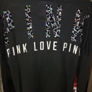 PINK VS Leopard Print Bling Long Sleeve Shirt